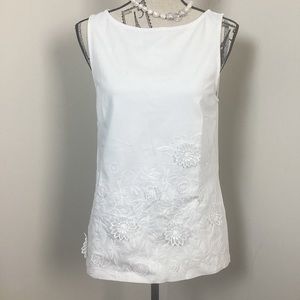 Banana Republic White Sleeveless with Floral Design Rosette Detail on the Bottom